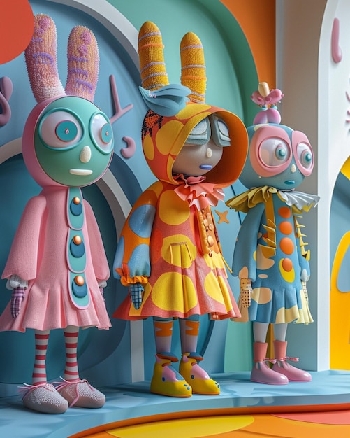 a 3D scene of an Easter bonnet fashion show