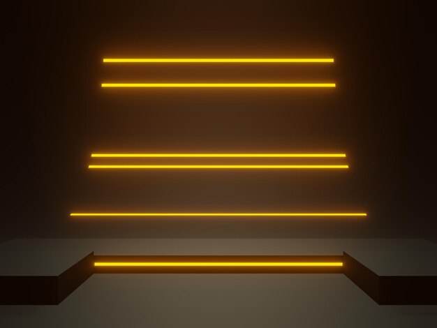 3D scientific black geometric podium with yellow neon lights