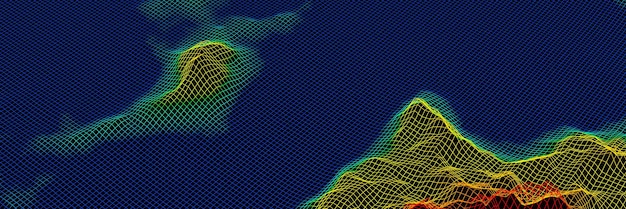 3D scientific grid terrain Gradient color island