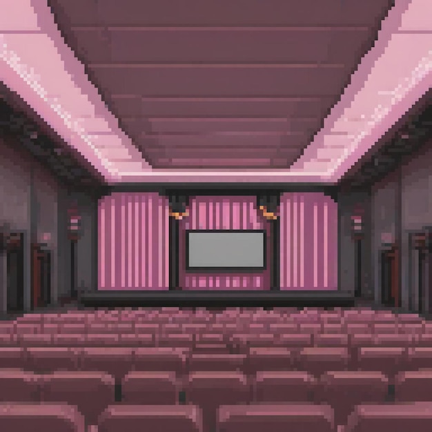 a 3d screen is shown in a room with a pink and white panel