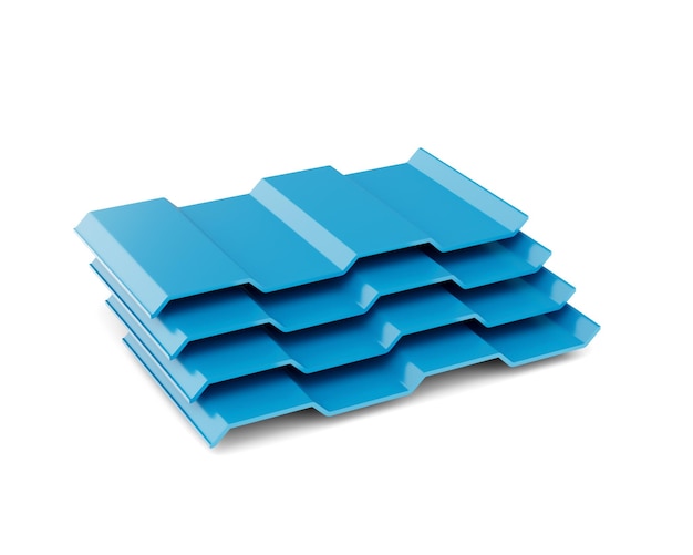 3d Sea Blue Metallic Stacks Of Corrugated Galvanised Iron For Roof Sheets 3d Illustration