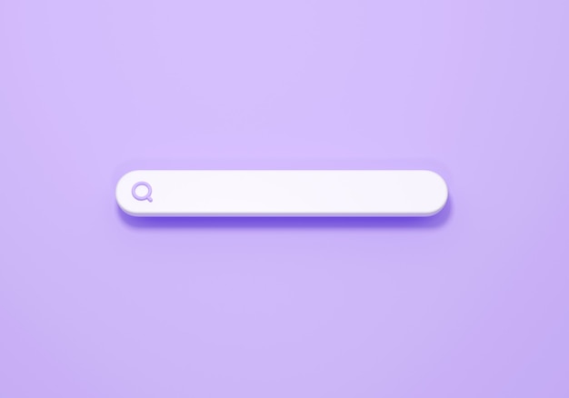 3d search bar icon minimal on purple background. Search bar concept 3d rendering for browser ux/ui design