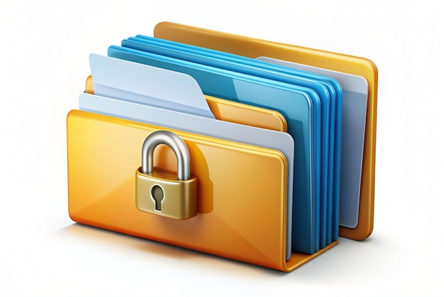 3D Secure confidential files folder with paper documents access and private lock File protection Data security and privacy concept Secure confidential information Vector in 3d style