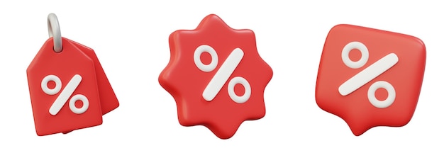 3d set discount or promotion tag percent and flash sale promotion icon