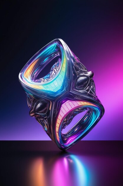 3d shape glowing with bright holographic colors