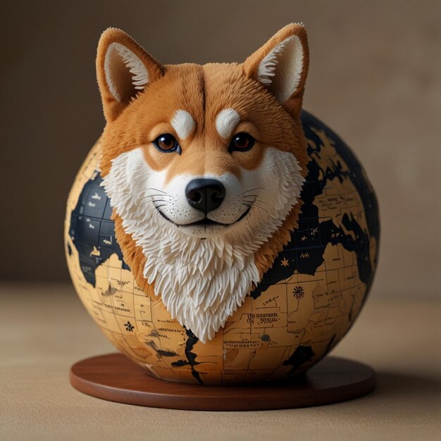 Photo 3d shiba inu chart to the earth ai generated