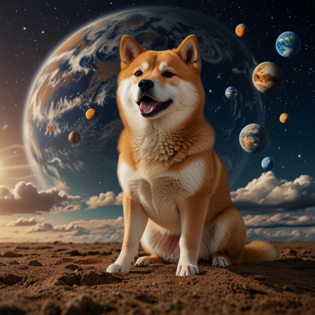 Photo 3d shiba inu chart to the earth ai generated