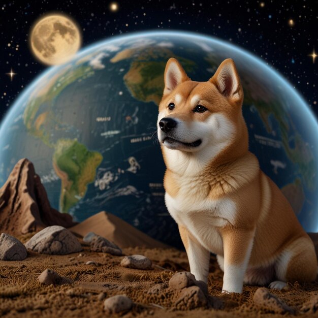 Photo 3d shiba inu chart to the earth ai generated