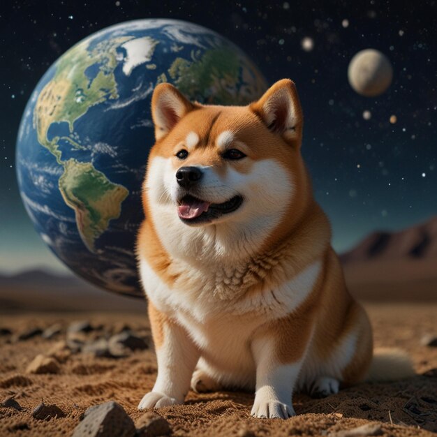 Photo 3d shiba inu chart to the earth ai generated