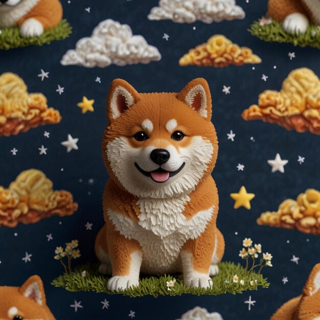 Photo 3d shiba inu chart to the earth ai generated