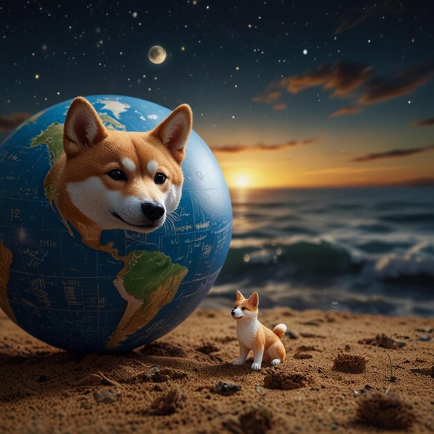 Photo 3d shiba inu chart to the earth ai generated