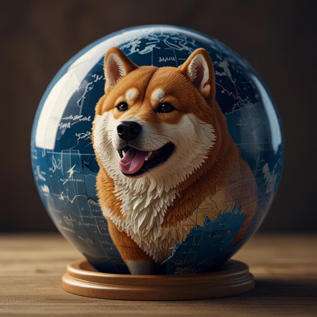 Photo 3d shiba inu chart to the earth ai generated