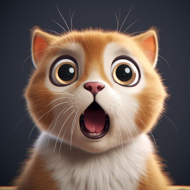 3D Shocked Face Cat Icon Emotions and Pet logo illustration