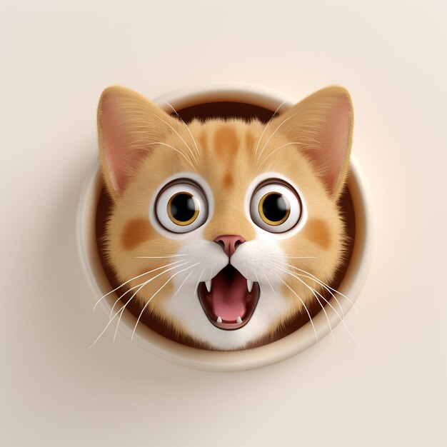 3D Shocked Face Cat Icon Emotions and Pet logo illustration