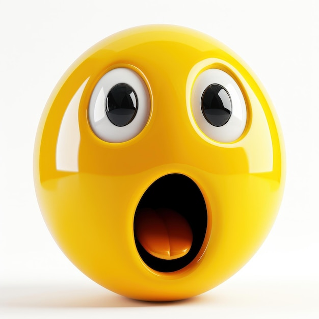 Photo 3d shocked yellow emoji with wide eyes and open mouth on white background expressing surprise