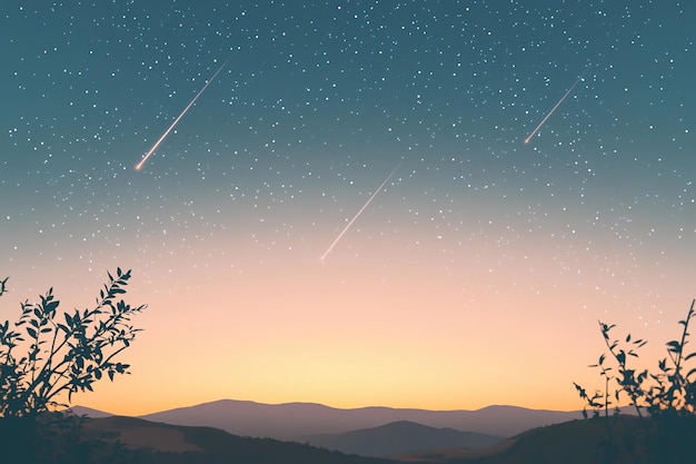 3D Shooting Stars Gentle stars over serene night sky Background Wallpaper