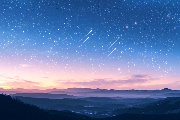 3D Shooting Stars Gentle stars over serene night sky Background Wallpaper