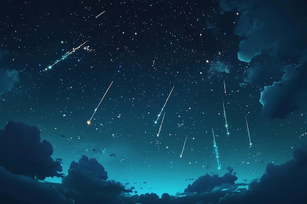 3D Shooting Stars Graceful meteors crossing midnight sky Background Wallpaper