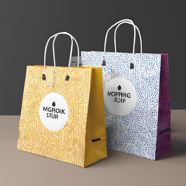 3D Shopping Bags Mockup realistic colorful image