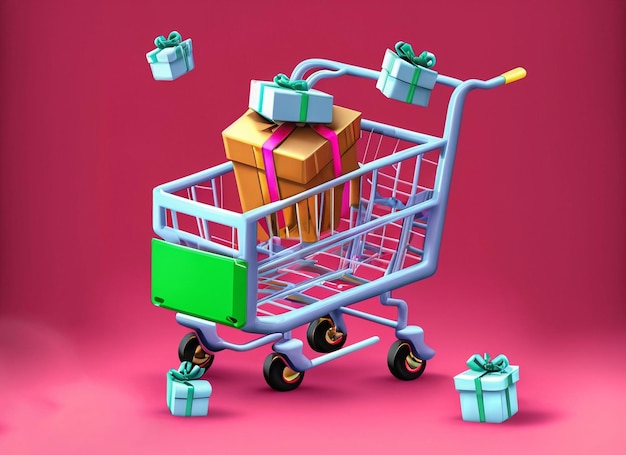 3d shopping cart illustration of parcel boxes