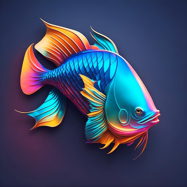 3D siamese fighting fish ornamental fish illustration with bright gradient colors