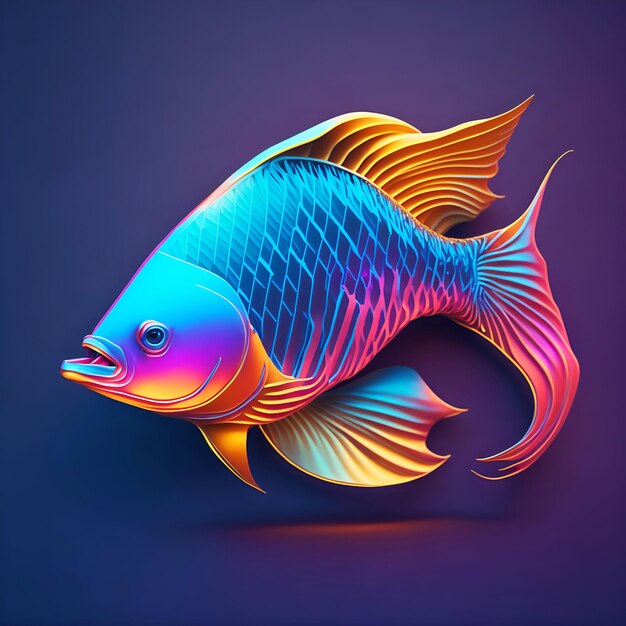 3D siamese fighting fish ornamental fish illustration with bright gradient colors