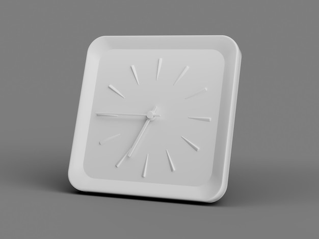 3d Simple White Square Wall Clock 645 Six Forty Five Quarter To 7 Grey Background 3d illustration