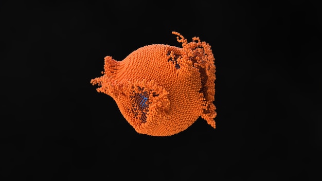 3d simulation of abstract cell infection and destruction of atom structure.