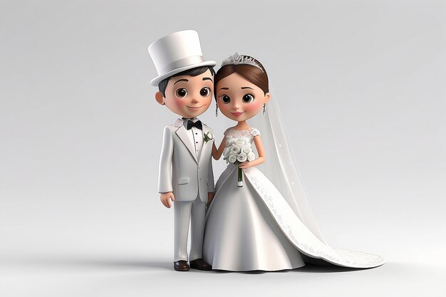 Photo 3d small people wedding of the groom and the bride 3d image isolated white background