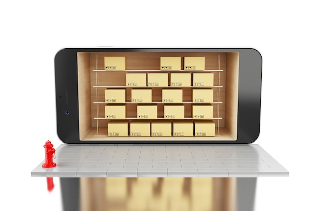 3D Smartphone with cardboard boxes