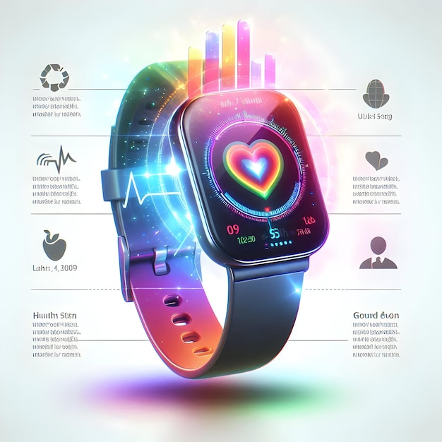 Photo 3d smartwatch with holographic health metrics copy space below concept as a top down shot of a smart