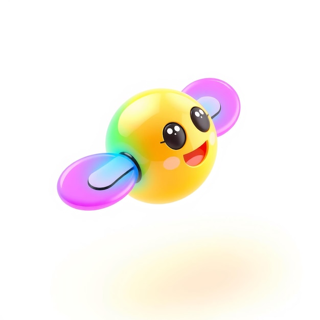 3D Smiley Face with Rainbow Wings Flying