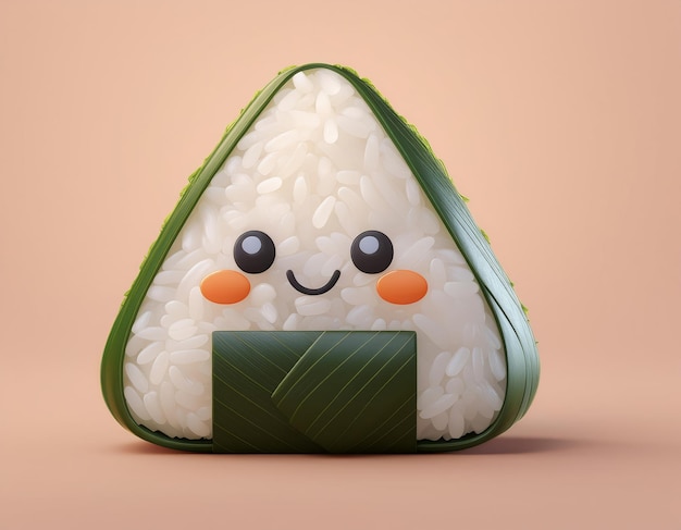 3D smiling onigiri with a green seaweed wrap