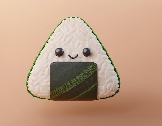 3D smiling onigiri with a green seaweed wrapper