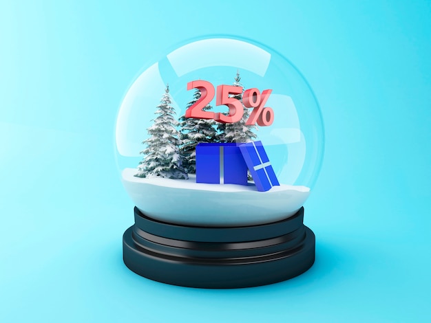 3d Snow dome with trees and red 25% discount.