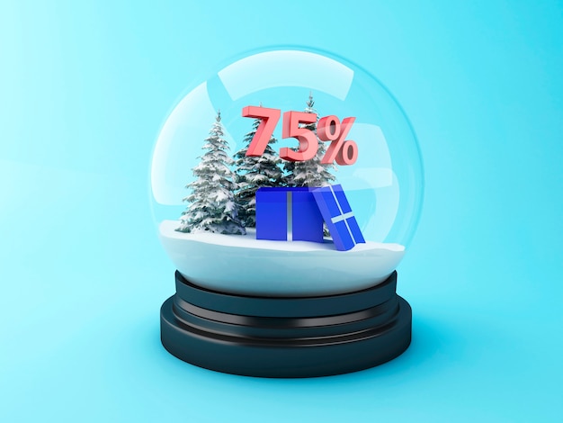 3d Snow dome with trees and red 75% discount.