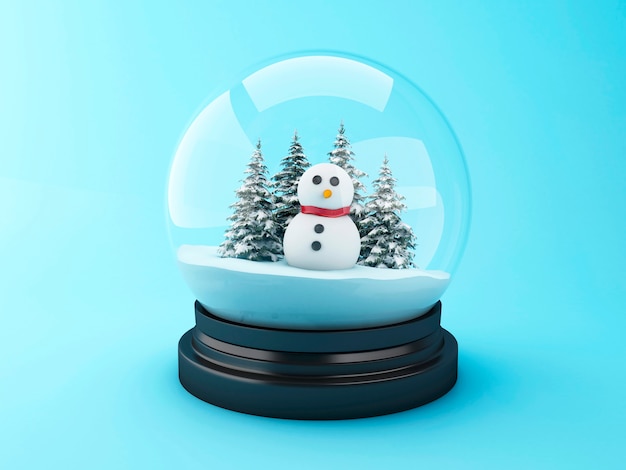 3d Snowman in a snow dome. 