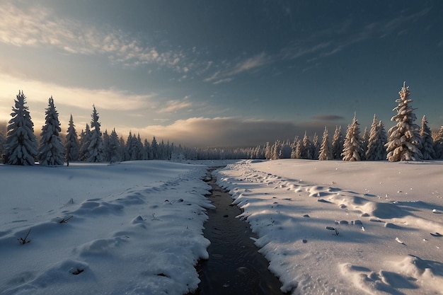 3d snowy winter landscape