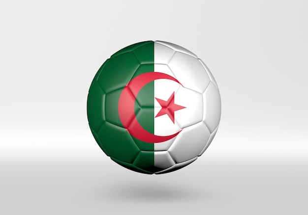 3D Soccer Ball with the Flag of Algeria on grey background