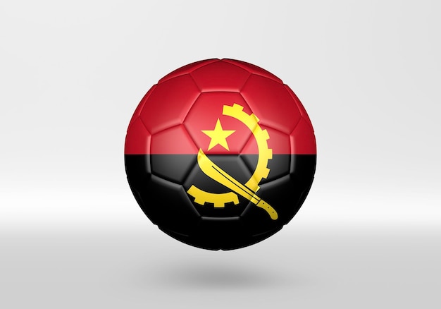 3D Soccer Ball with the Flag of Angola on grey background