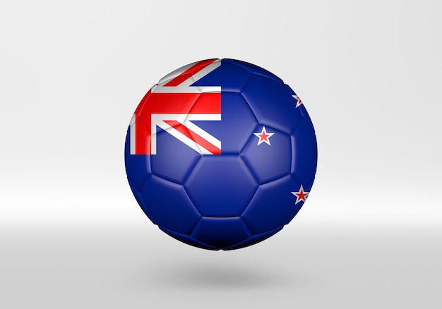 3d soccer ball with the flag of New Zealand on grey background