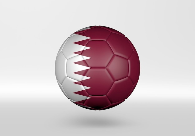 3d soccer ball with the flag of Qatar on grey background