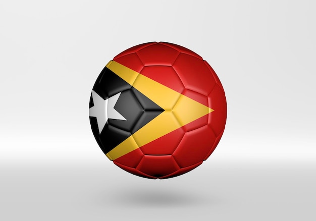 3d soccer ball with the flag of Timor Leste on grey background