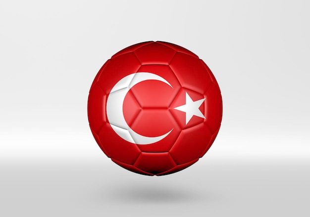 3d soccer ball with the flag of Turkey on grey background