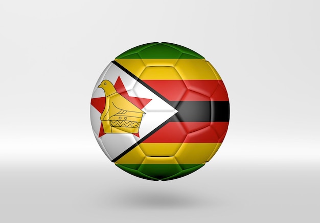 3d soccer ball with the flag of Zimbabwe on grey background