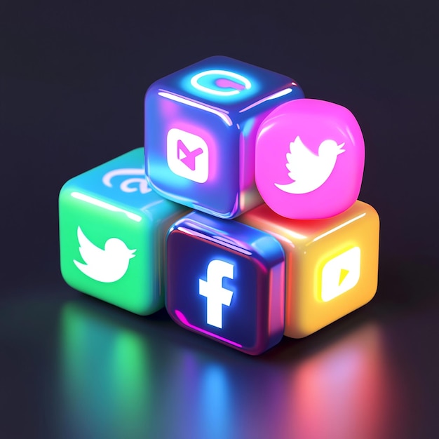 3D Social Media Icon Network and Communication Logo Illustration