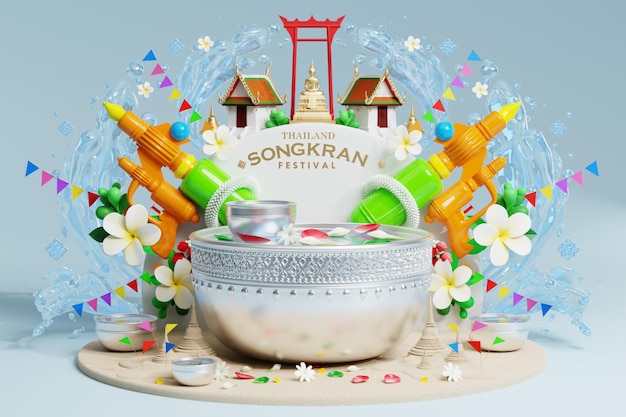 3d Songkran festival background in thailand water festival