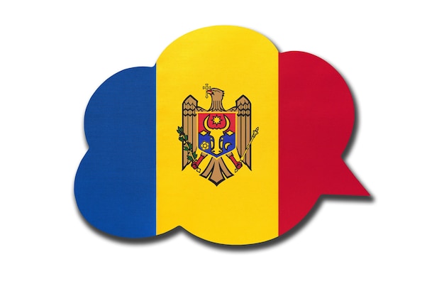 3d speech bubble with Moldova national flag isolated on white background. Speak and learn Moldovan language. Symbol of country. World communication sign.