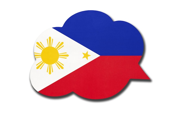 3d speech bubble with Philippines national flag isolated on white background. Speak and learn Filipino language. Symbol of country. World communication sign.