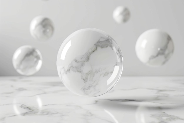 3d sphere floating marble texture minimal abstract white background 3d rendering